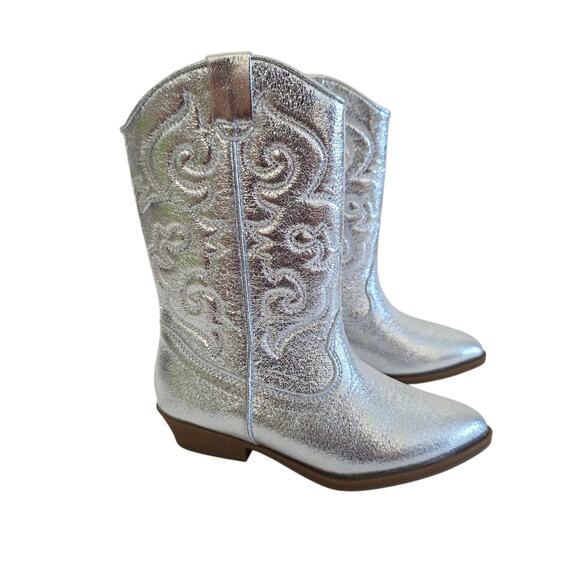 Tucker + Tate Metallic Shimmery Silver Cowboy Western Boots Girl's Size 13 - Picture 6 of 8